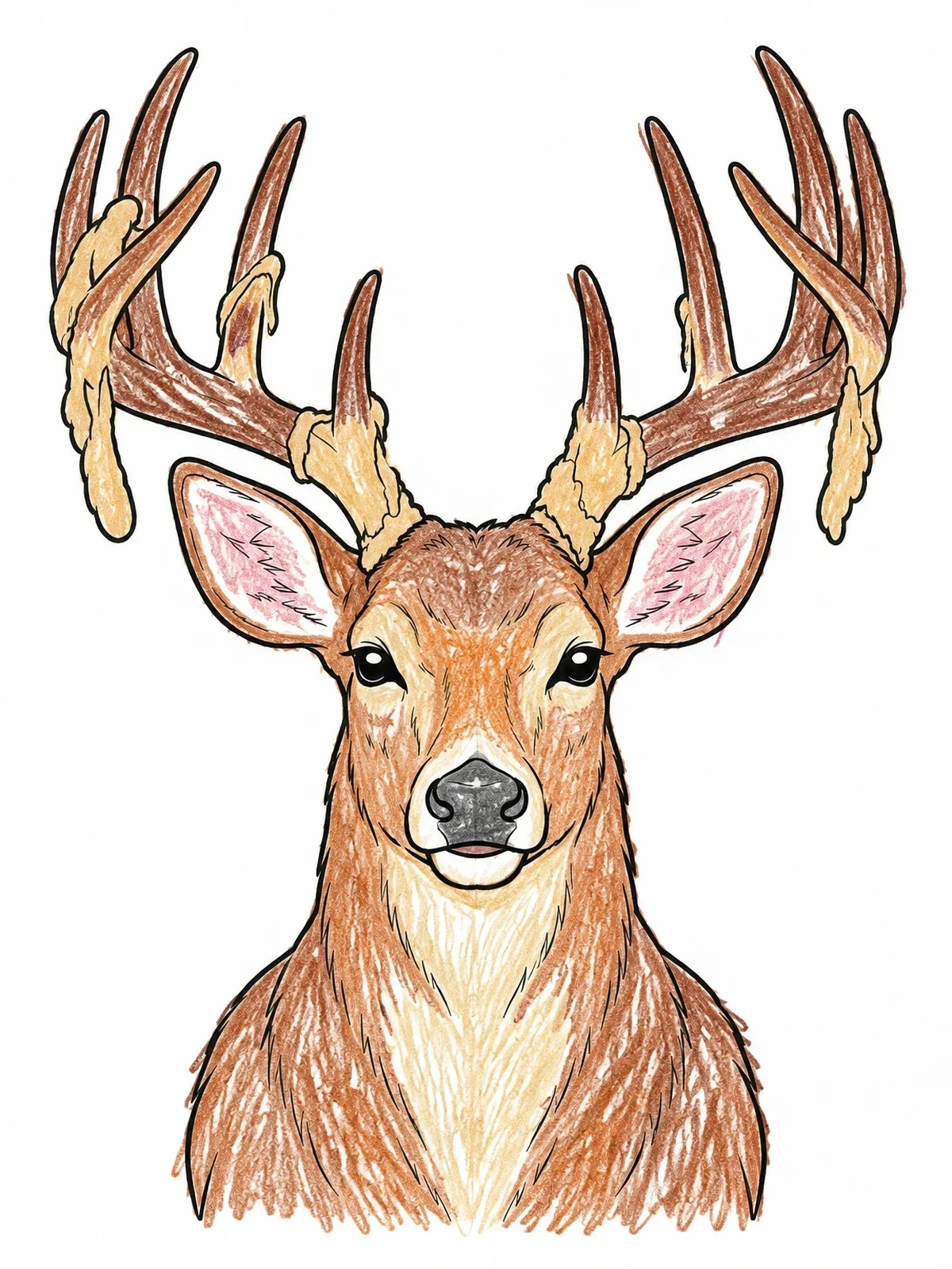 Colored example of the Buck Portrait With Velvet Antlers coloring page