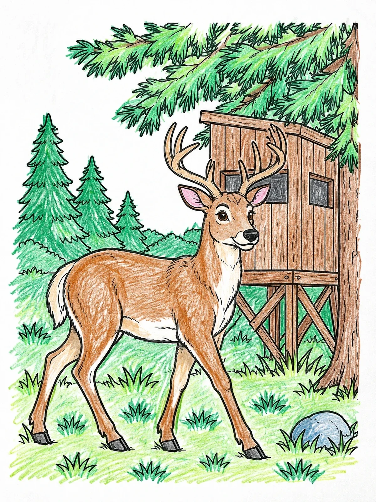 Colored example of the Buck Walking Past A Forest Blind coloring page