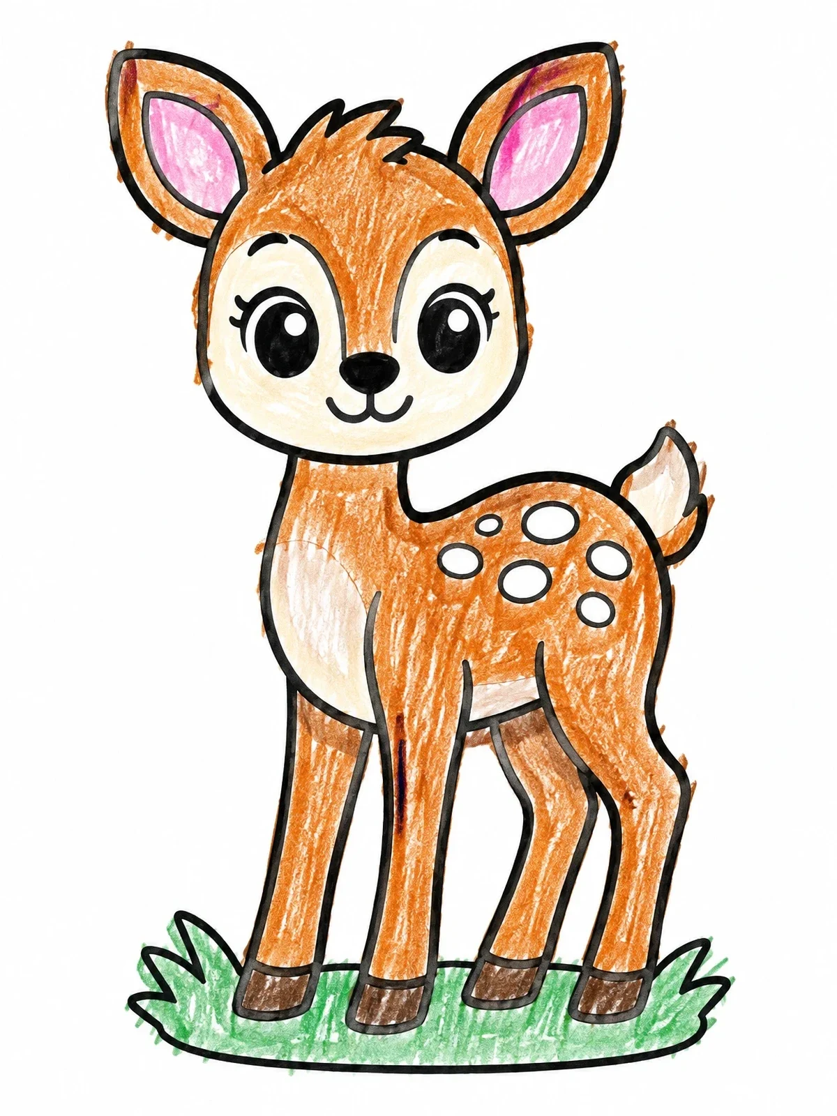 Colored example of the Cute Baby Fawn In Grass coloring page