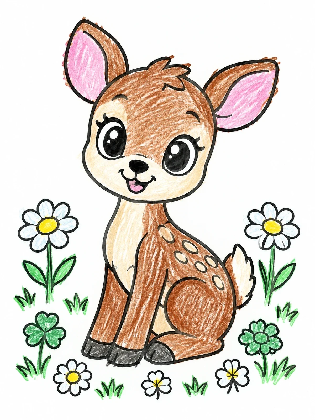 Colored example of the Cute Baby Fawn In Meadow coloring page