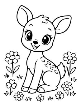 Free printable Cute Baby Fawn In Meadow coloring page