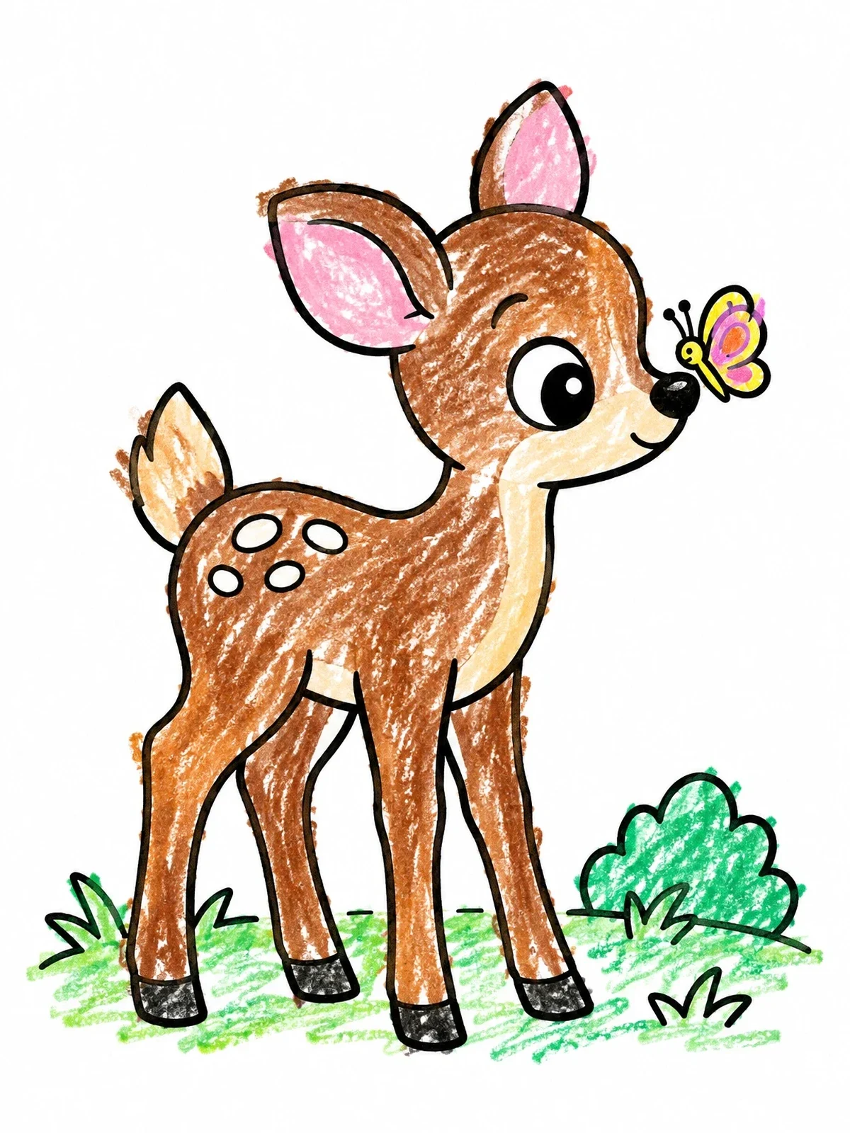 Colored example of the Cute Baby Fawn With Butterfly coloring page