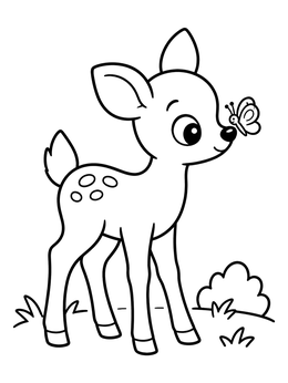 Free printable Cute Baby Fawn With Butterfly coloring page