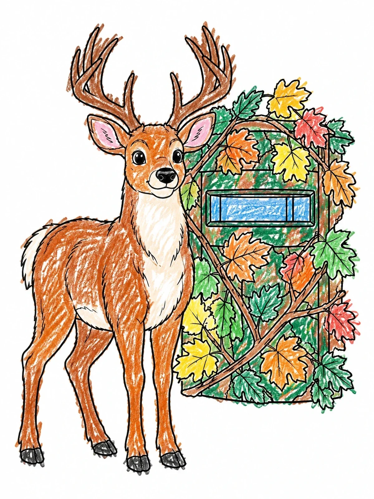 Colored example of the Cute Buck Near Camouflaged Blind coloring page