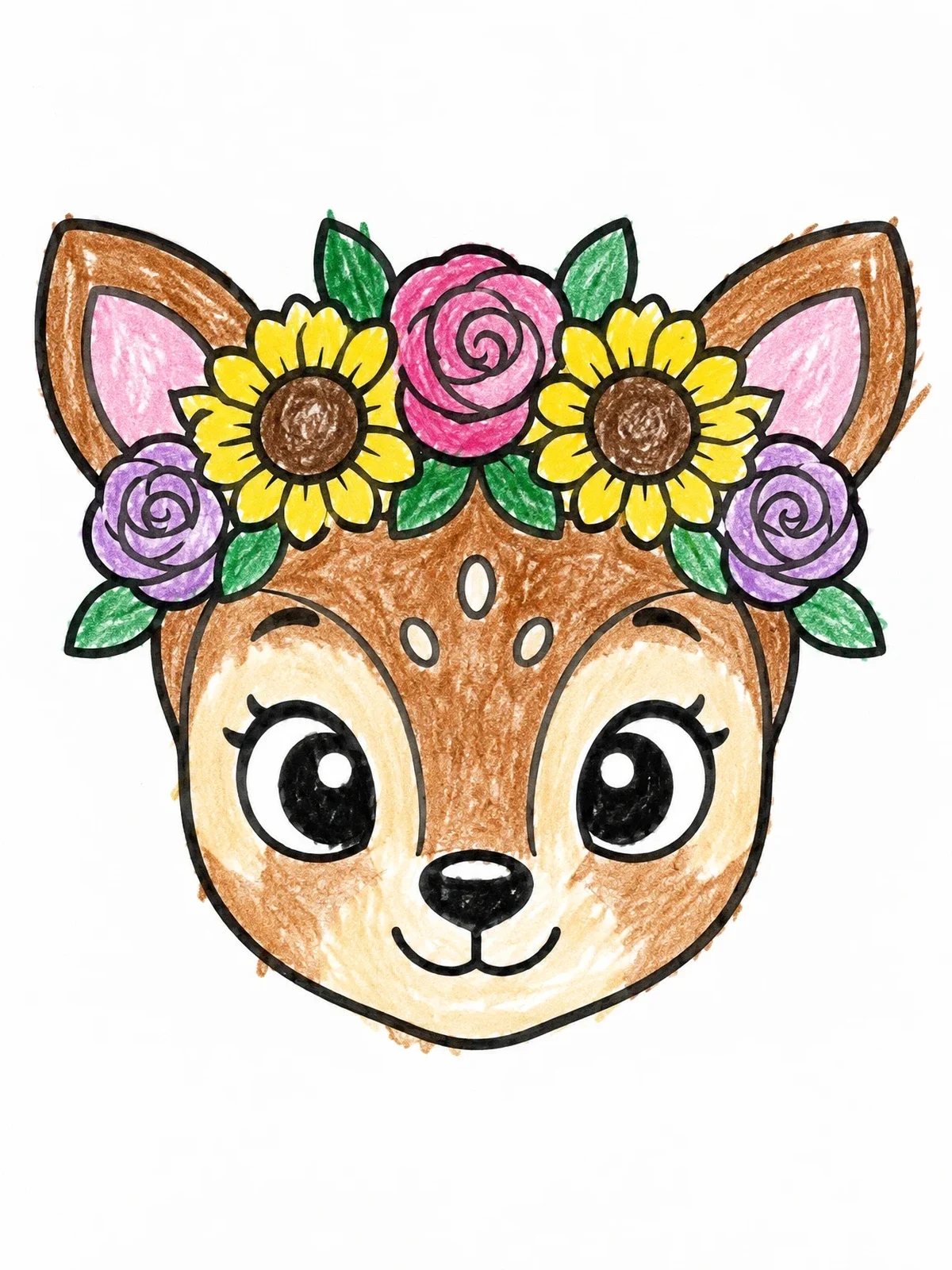 Colored example of the Cute Fawn With Flower Crown coloring page