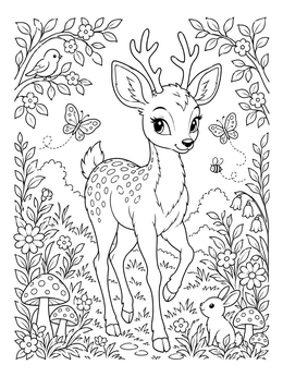 Free printable Cute Fawn In The Forest Meadow coloring page