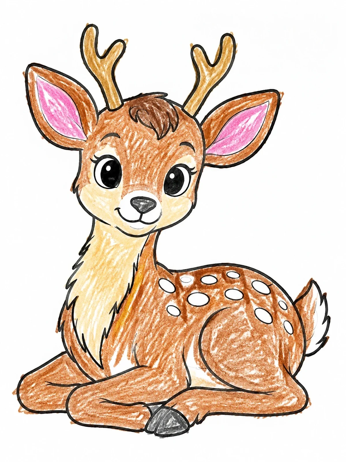 Colored example of the Cute Resting Fawn With Antlers coloring page