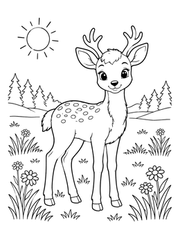Free printable Cute Fawn In Sunny Meadow coloring page