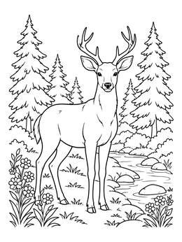 Deer by a Forest Stream coloring page