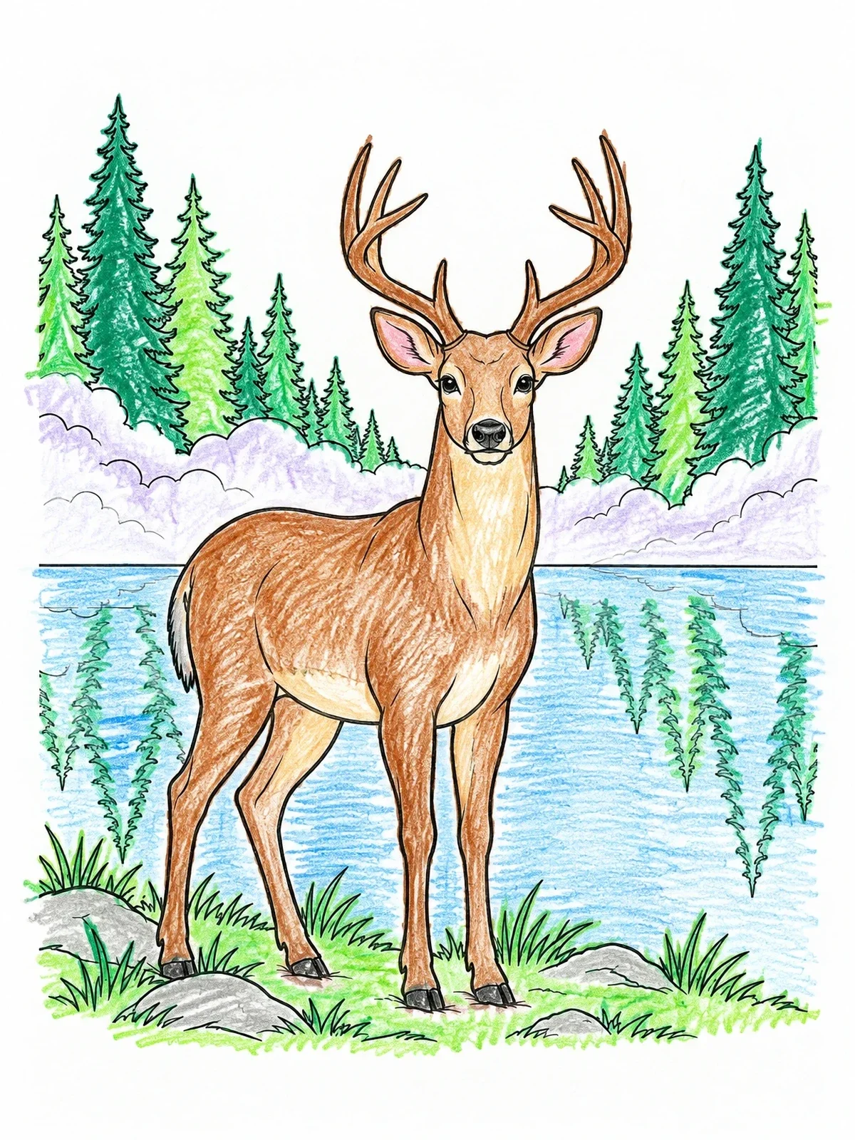 Colored example of the Majestic Buck By Forest Lake coloring page