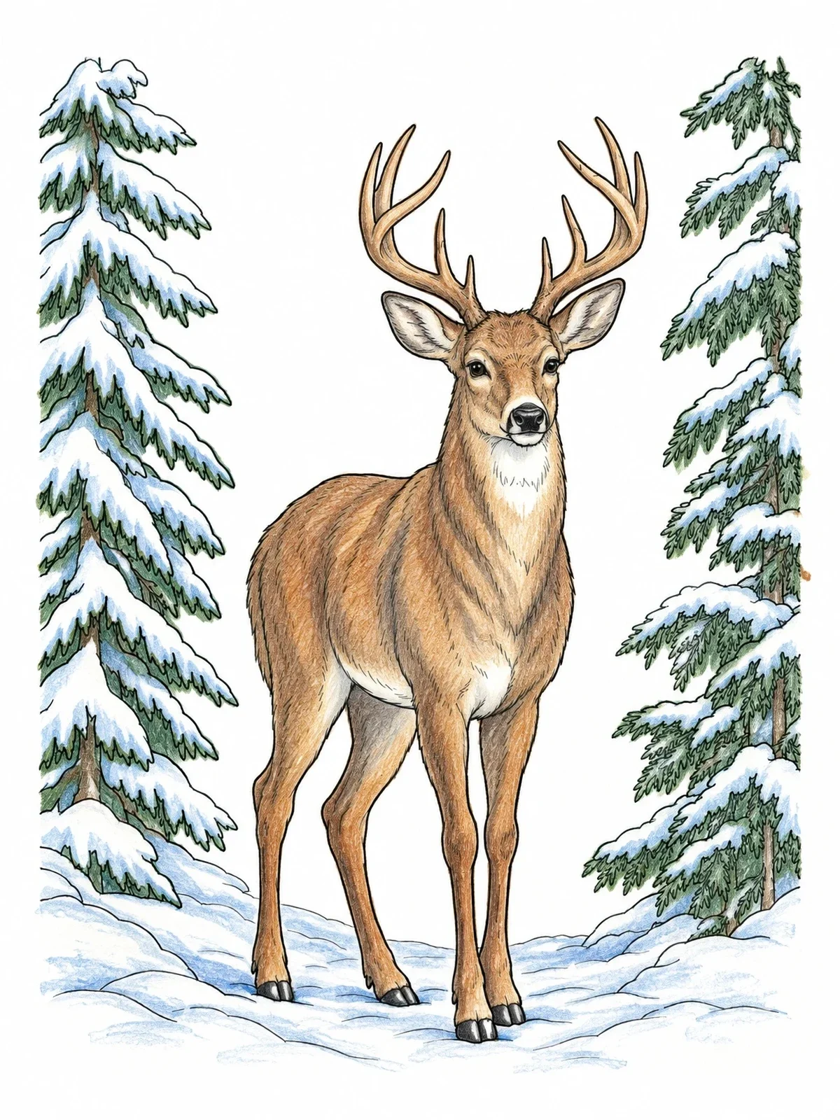 Colored example of the Majestic Buck In Winter Forest coloring page