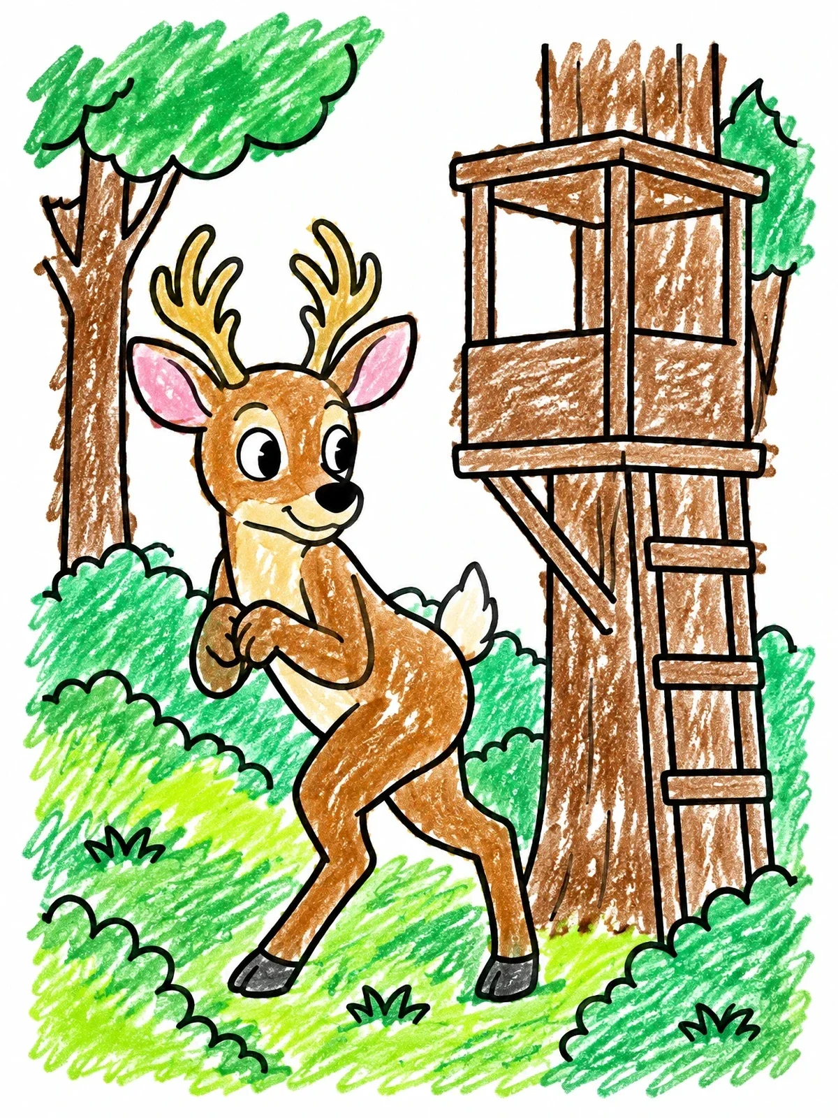 Colored example of the Sneaky Buck By The Tree Stand coloring page