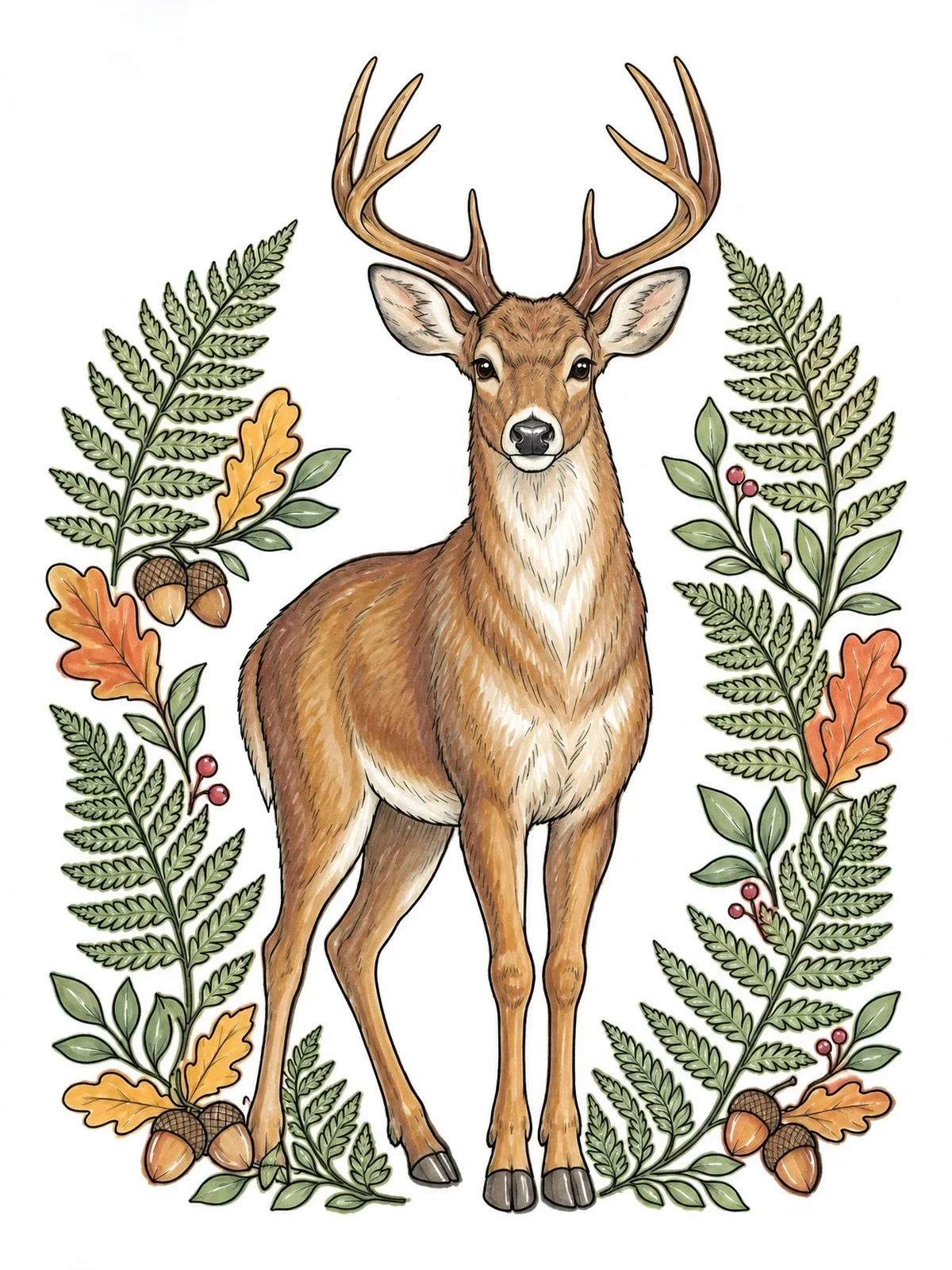 Colored example of the Stately Buck With Autumn Foliage coloring page