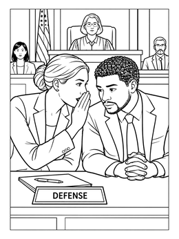Free printable Defense Lawyer Whispering To Client coloring page