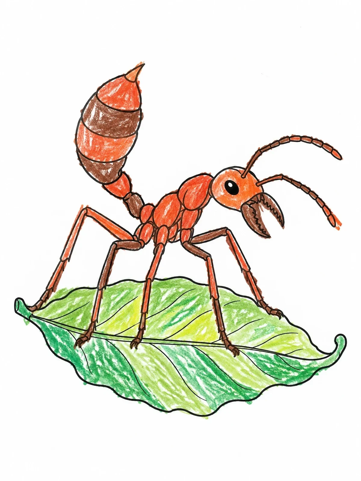 Colored example of the Defensive Ant On A Leaf coloring page