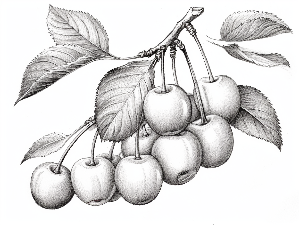 Delicious Cherries To Color - Coloring Page