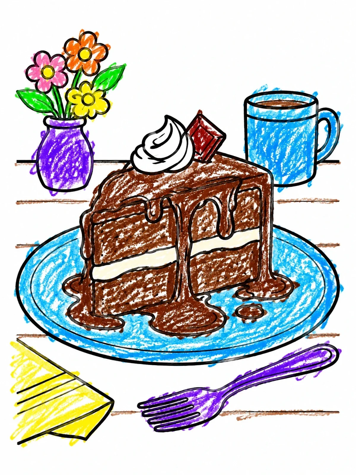 Colored example of the Delicious Layer Cake Slice coloring page