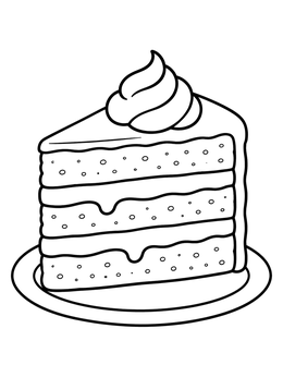 A sweet slice of layered dessert on a plate in this cake coloring page.