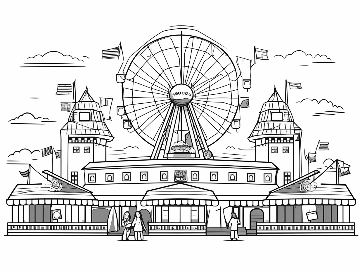 Delightful County Fair Coloring Scene - Coloring Page