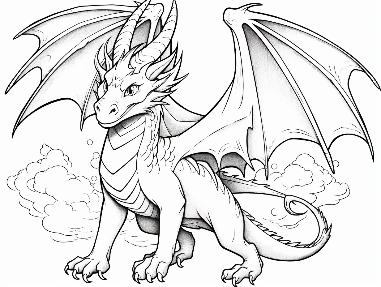 Delightful Dragon Flying Scene - Coloring Page