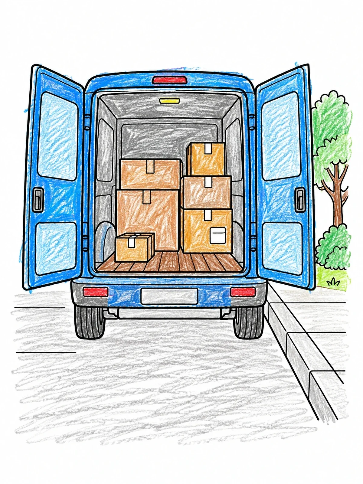 Colored example of the Delivery Van Loaded With Boxes coloring page