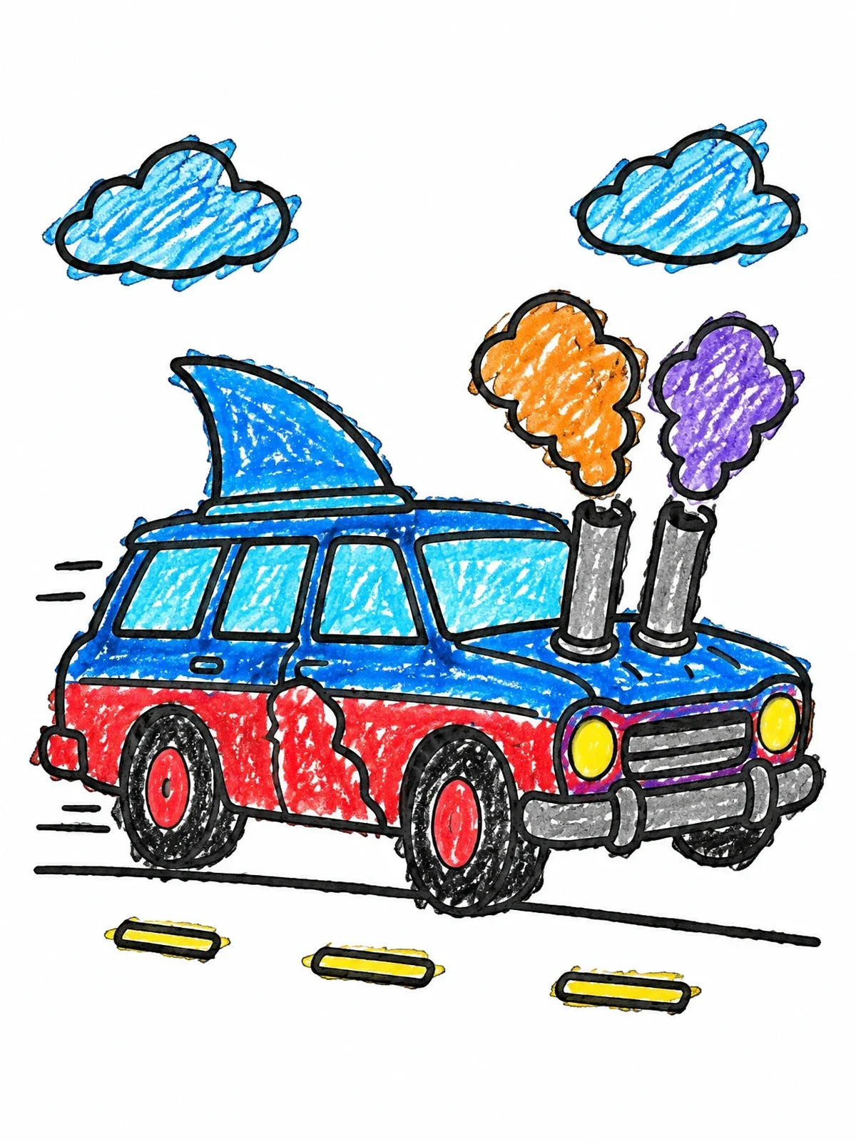 Colored example of the Demolition Derby Shark Wagon coloring page