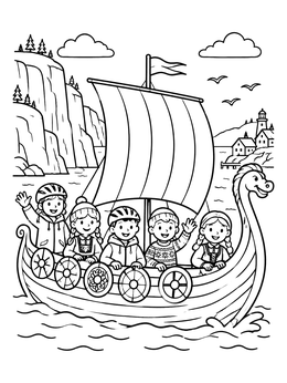 Free printable Children Sailing On A Viking Ship coloring page