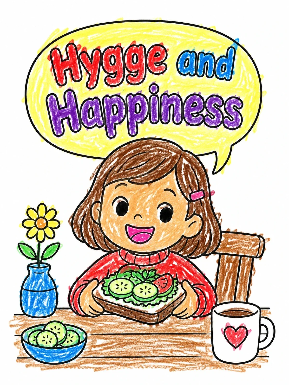 Colored example of the Cozy Hygge Smørrebrød Snack Time coloring page