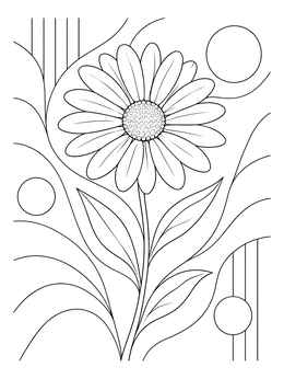 Stylized marguerite daisy on a denmark coloring page with flowing abstract shapes.