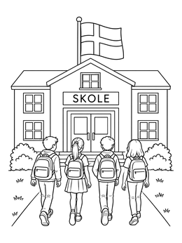Free printable Children Arriving At A Danish School coloring page