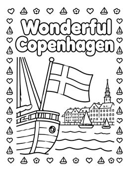 Free printable Wonderful Copenhagen Boat And Flag coloring page