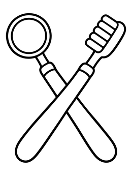 Free printable Crossed Toothbrush And Mouth Mirror coloring page