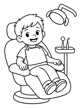Free printable Happy Boy At The Dentist coloring page