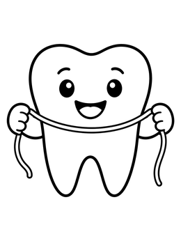 Free printable Happy Tooth With Dental Floss coloring page