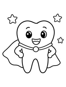 Free printable Superhero Molar Tooth With Cape coloring page