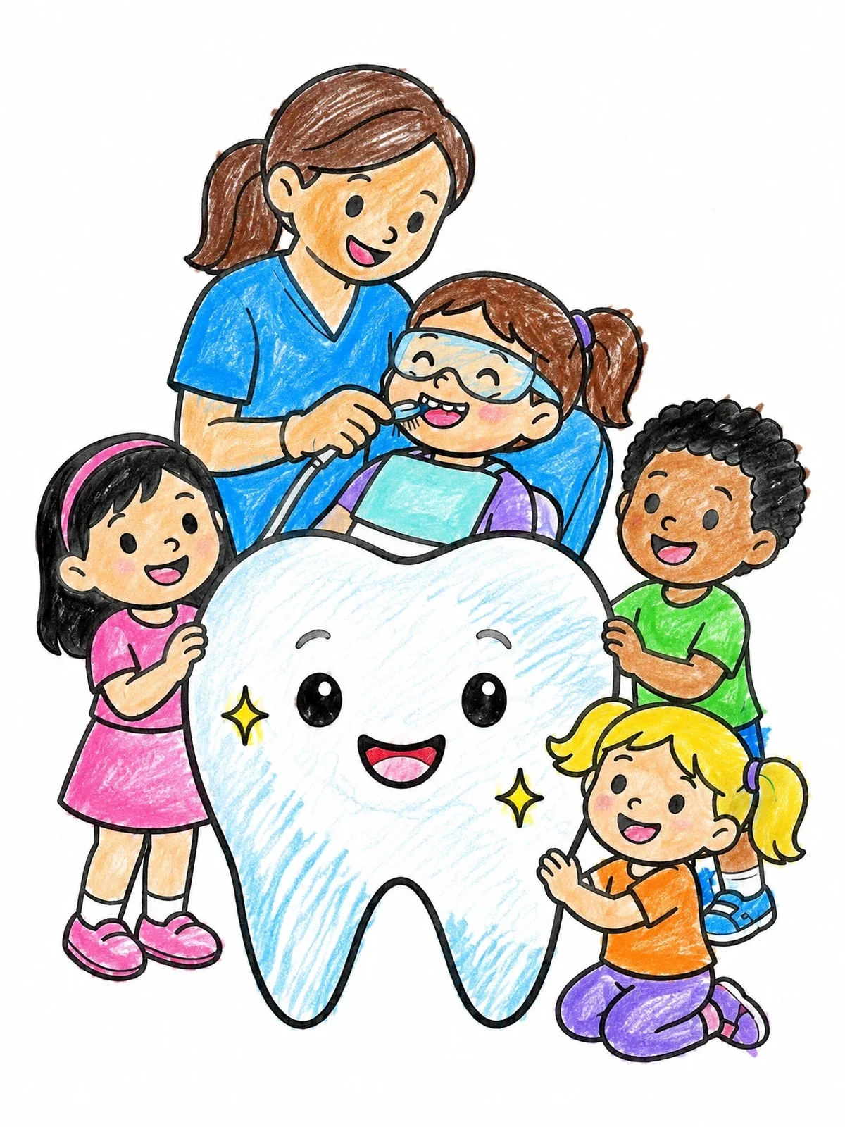 Colored example of the Dentist Visit With Giant Tooth coloring page