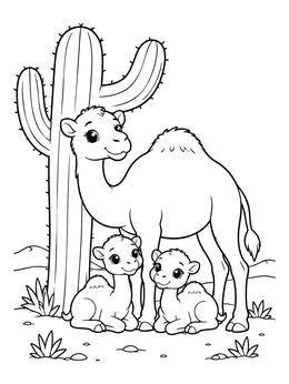 Free printable Camel Mother With Cute Calves coloring page