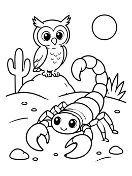 Free printable Cute Owl And Desert Scorpion coloring page