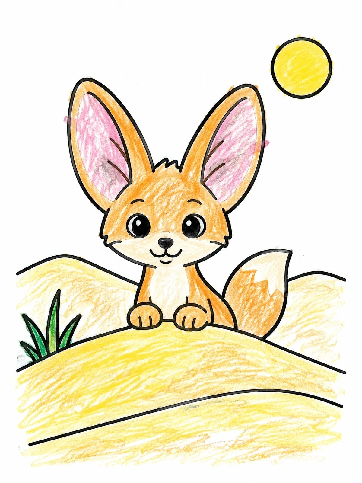 Colored example of the Cute Fennec Fox Behind Sand Dune coloring page