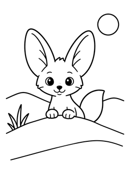 Free printable Cute Fennec Fox Behind Sand Dune coloring page
