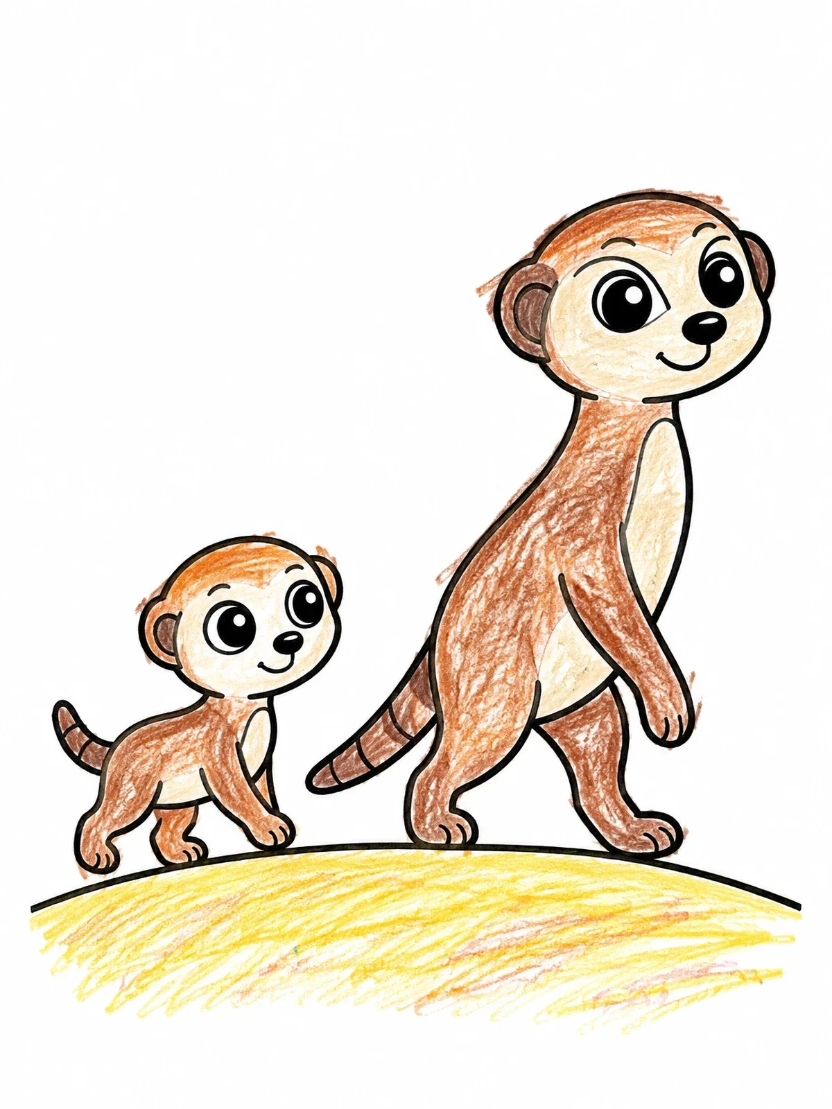 Colored example of the Cute Meerkat Mother And Baby coloring page