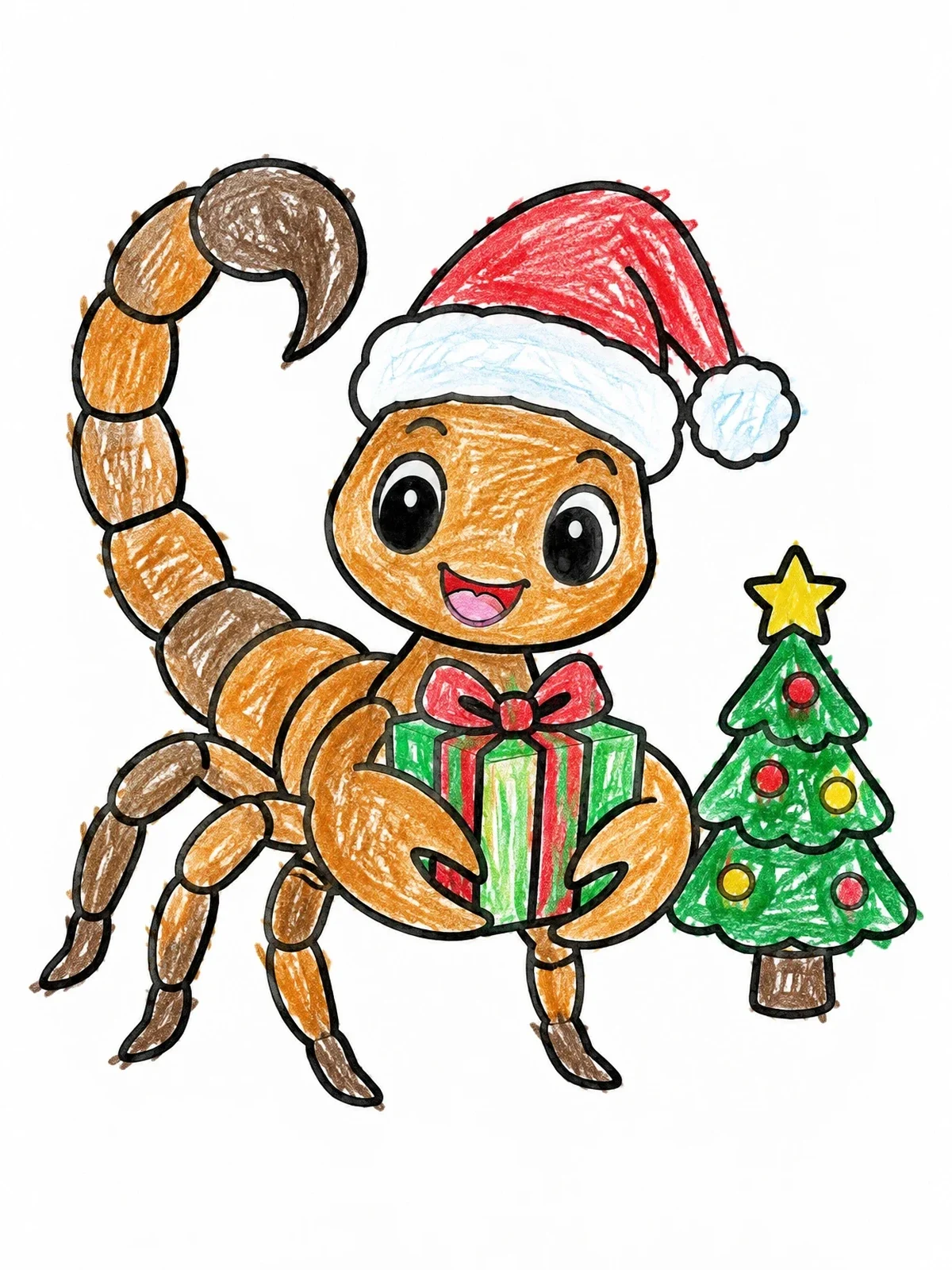 Colored example of the Cute Scorpion Celebrating Christmas coloring page