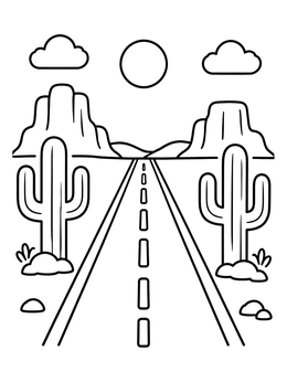 Free printable Desert Highway Road Trip coloring page