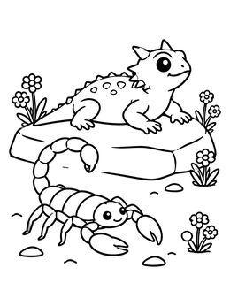 Free printable Scorpion And Horned Lizard In Desert coloring page