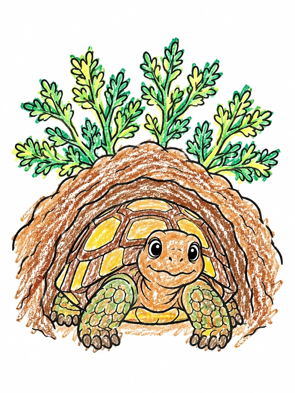 Colored example of the Cute Desert Tortoise In Burrow coloring page