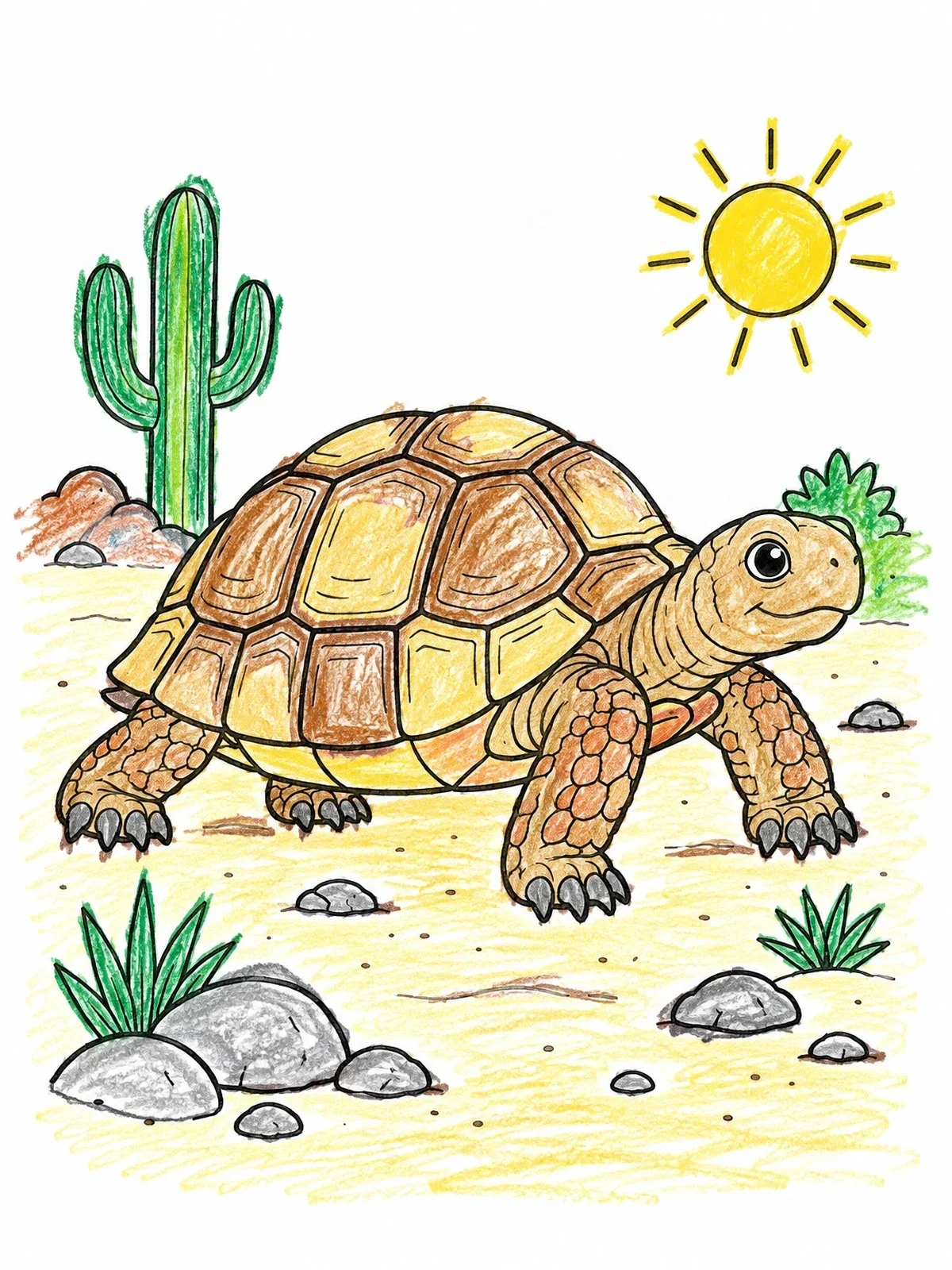 Colored example of the Cheerful Desert Tortoise In The Sun coloring page
