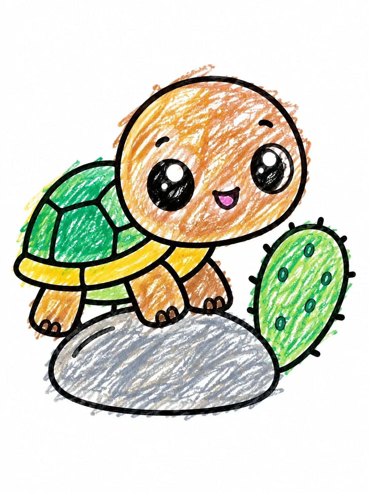 Colored example of the Cute Baby Tortoise On A Rock coloring page
