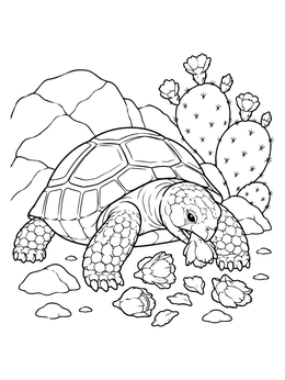 Free printable Desert Tortoise Eating Cactus Flowers coloring page