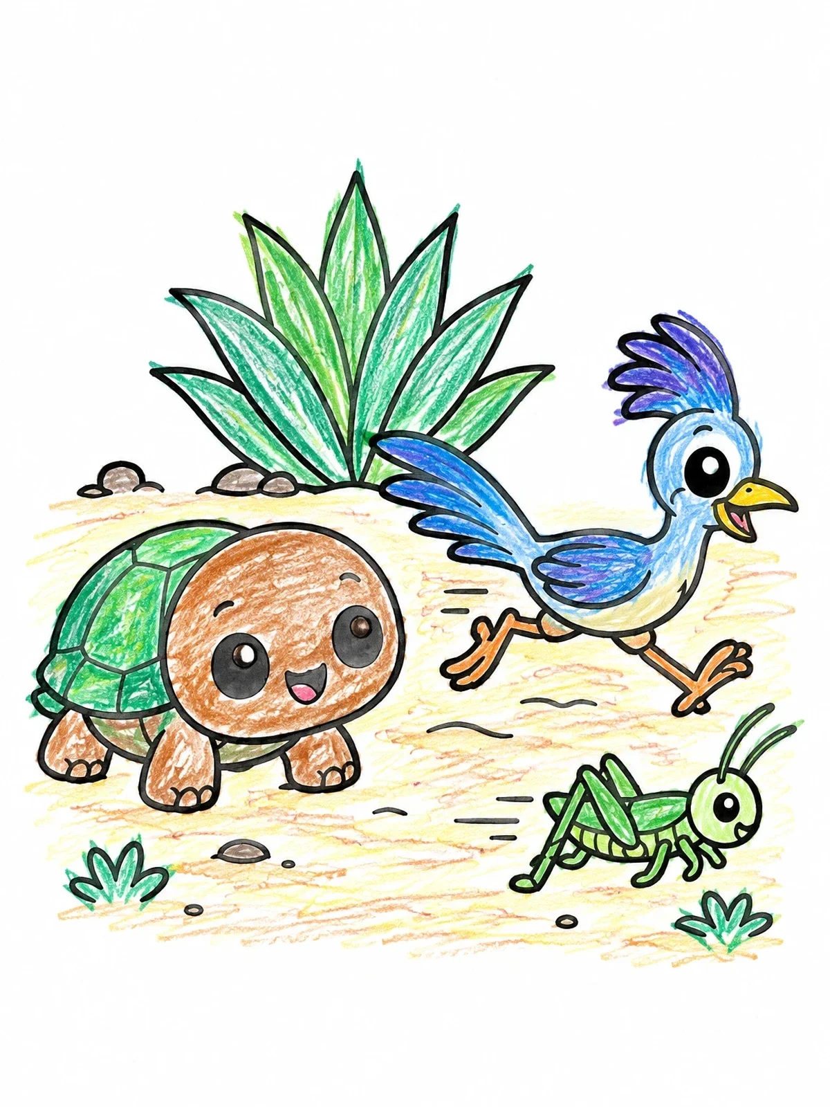 Colored example of the Tortoise And Roadrunner In The Desert coloring page