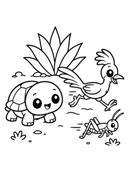 Free printable Tortoise And Roadrunner In The Desert coloring page